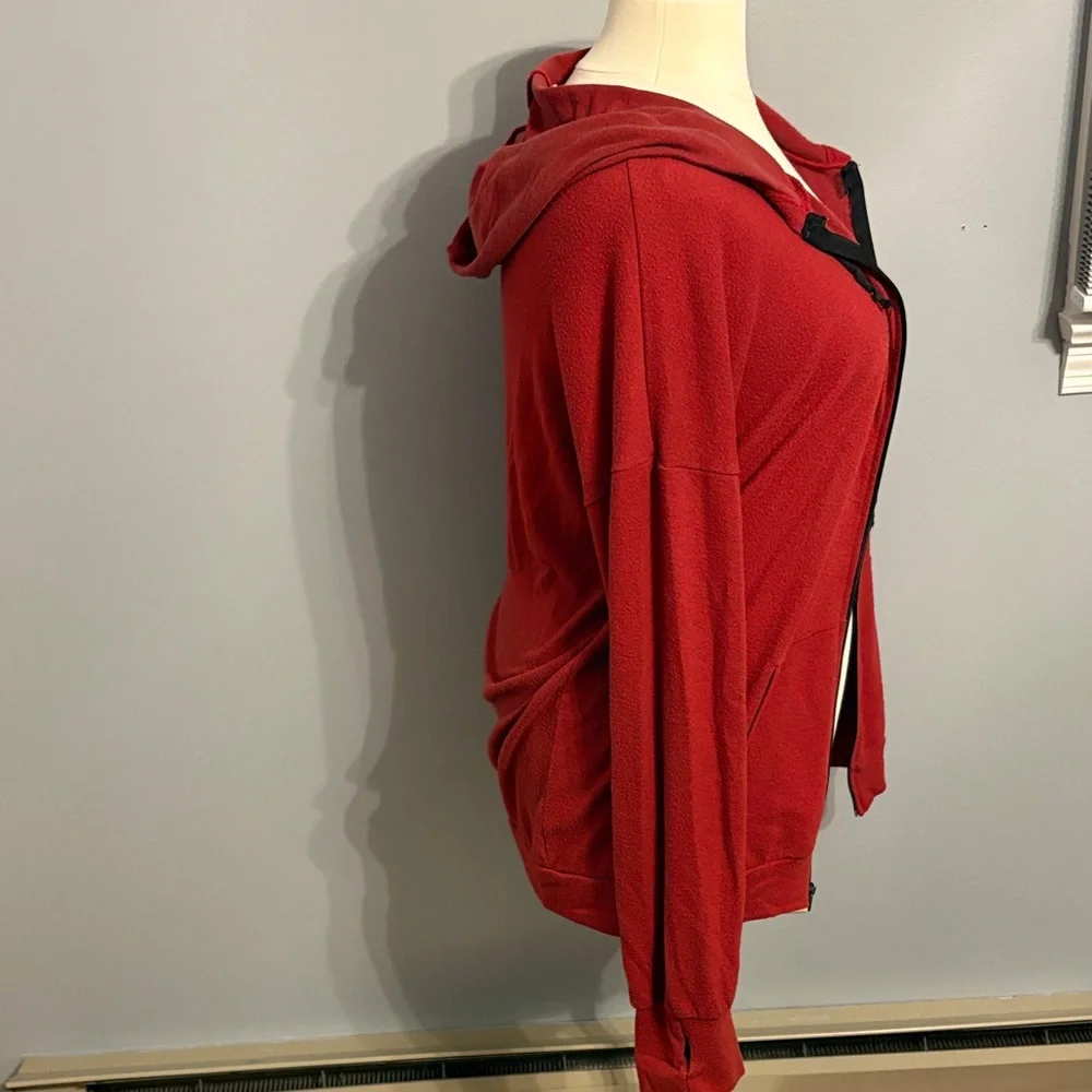 Women's Red Zip-Up Hooded Sweatshirt with Black Trim - Picture 4 of 6